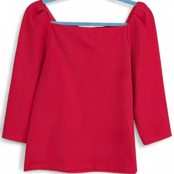 Ann Taylor Red Square Neck Stretch Top Women’s Small Blouse 3/4 Sleeve Workwear - Picture 1 of 8